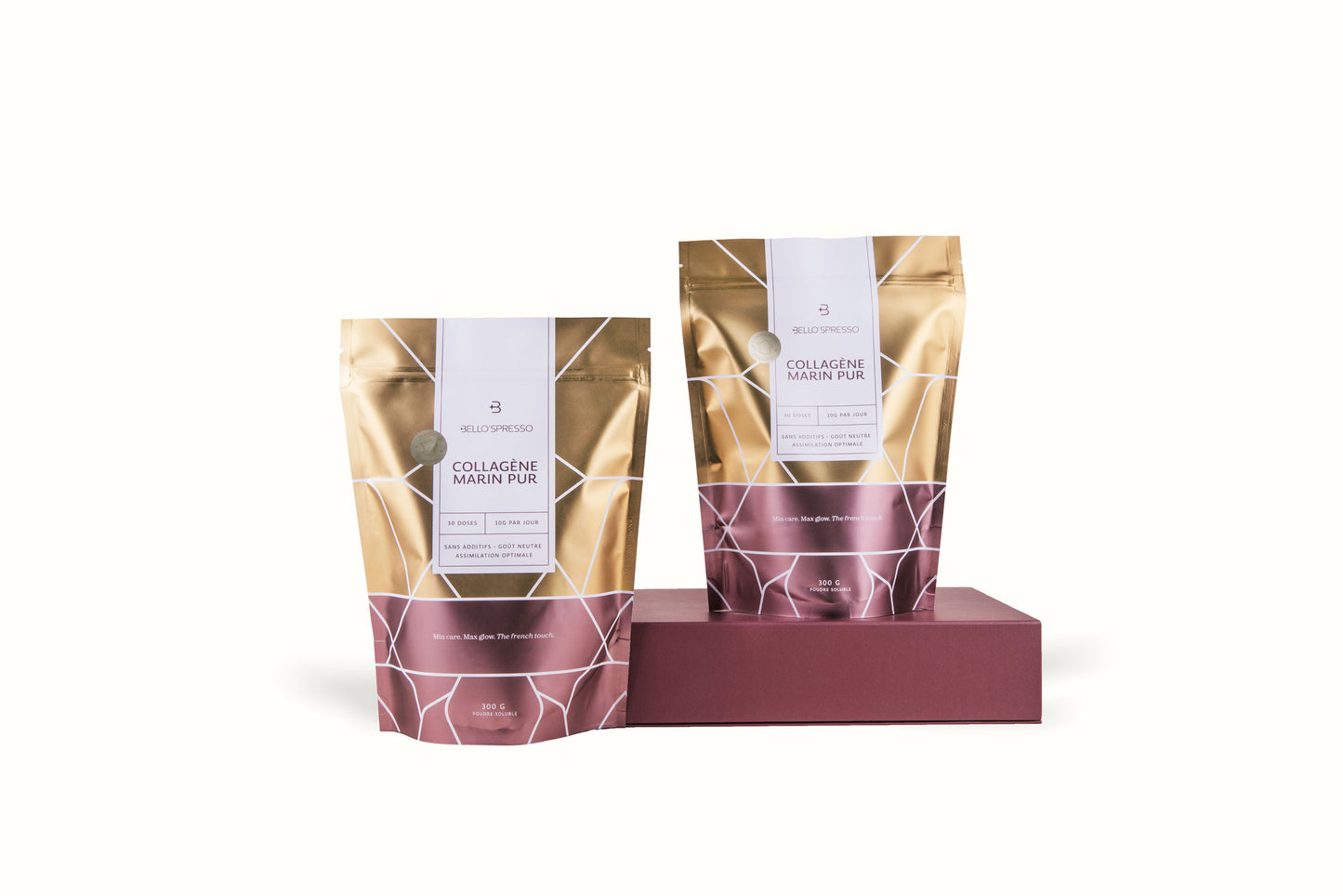 Collagene-marin-bellospresso-pur-naturel-couleur-or-rose-efficace-glow-beaute-cheveux-ongles-articulations-chic-elegant-poudre-300g